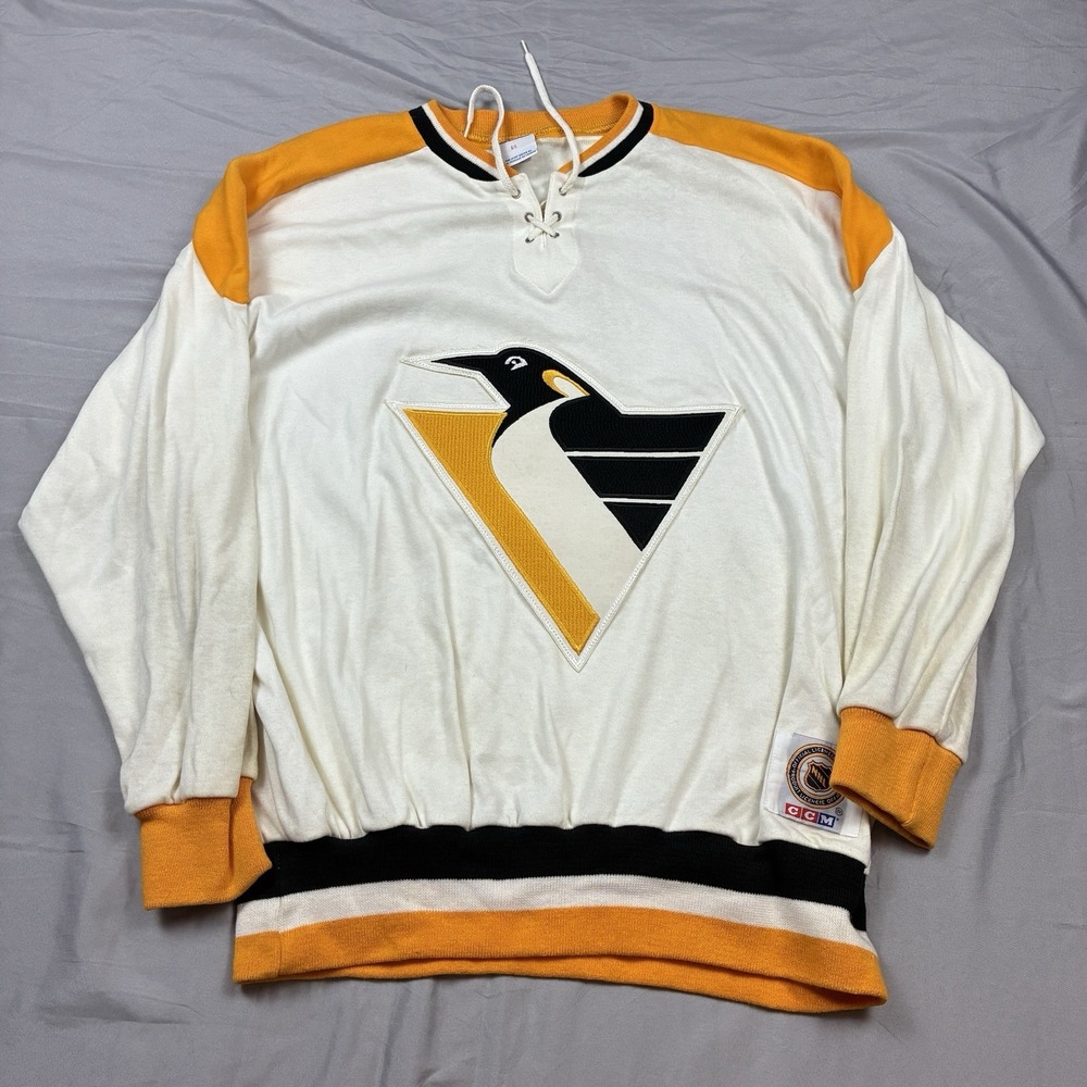 CCM Pittsburgh Penguins Lace-Up Pullover Sweatshirt Long Sleeve Large Canada VTG